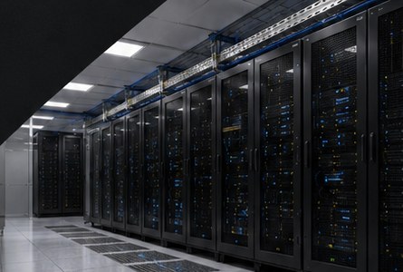 Modern data center server room with racks